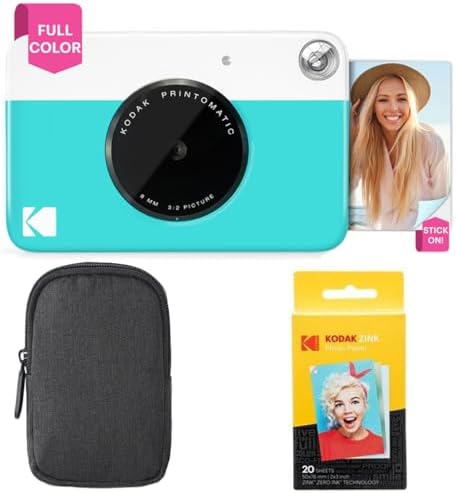 Kodak Printomatic Full-Color Instant Print Camera Starter Bundle + Carrying Case + Zink 20pk Photo Paper - Colorful Photos On 2x3 Sticky-Back Paper - Fun Gift for Birthday Christmas Holiday - Blue by Unknown