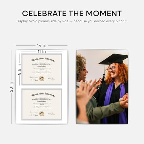 Homeforia 14x20 Silver Diploma Frame, High-End Metal, 8.5x11 Mat, Glass - Image 2