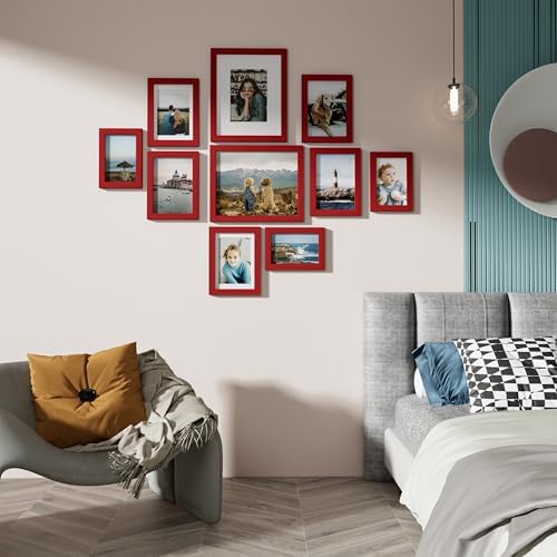 Vittanly 10 Pack Picture Frames Collage Wall Decor, Red - Image 2