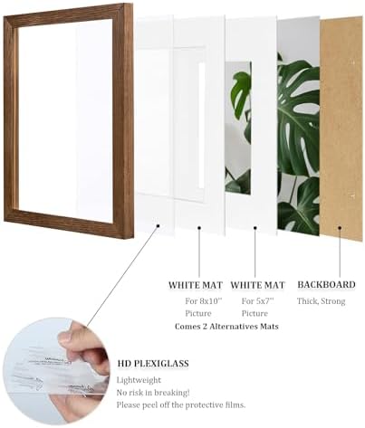 Egofine 11x14 Picture Frames Set of 4, Made of Solid Wood Covered by Plexiglass 5x7 and 8x10 with Mat or 11x14 without Mat, for Table Top Display and Wall Mounting Photo Frame,Walnut Brown - Image 4