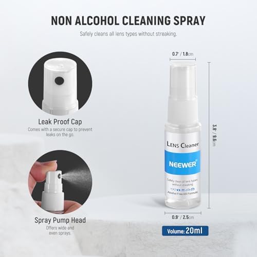 NEEWER 16 in 1 Camera Lens Cleaning Kit, Brush + Air Blower + Cleaning Swab for 24mm Full Frame Sensor + 1x Cleaner Spray + 2X Cloth + 10x Wet Lenses Wipe, HM-44 - Image 4