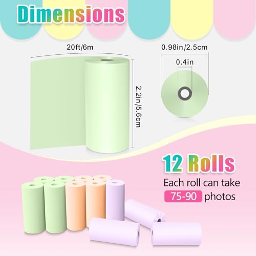 12 Rolls Kids Instant Camera Thermal Print Paper Refill - 3 Colors (Purple, Orange, Green) Compatible with Most Children Instant Print Cameras - Paper Only - Image 2