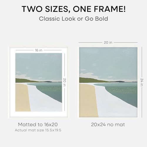 Homeforia 20x24 White Oak Picture Frame, High-End Wood, 16x20 Mat, Glass - Image 2