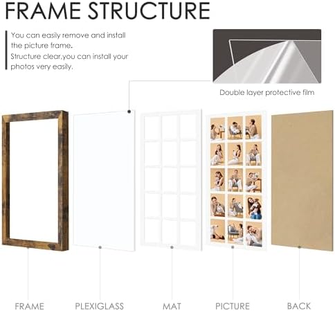 DUENPY 14x32 Collage Frame For 15 4x6 Photos Brown - Image 3