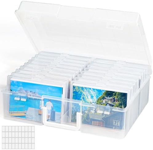 Lifewit 4x6 Photo Storage Box, 18 pcs Inner Photo Case with Lids, Clear Photo Organizers with 1 Sheet Label Sticker, Plastic Craft Storage Box for Seeds Sticker Cards Pictures Stamps Office Supplies by Lifewit