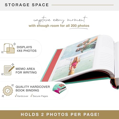 MCS Far and Away Mint Photo Album Holds 200 4x6 Photos with Memo Space, Clear Side-Loading Pockets – Scrapbook Style Keepsake for Vacations & More – A Thoughtful Gift - Image 4