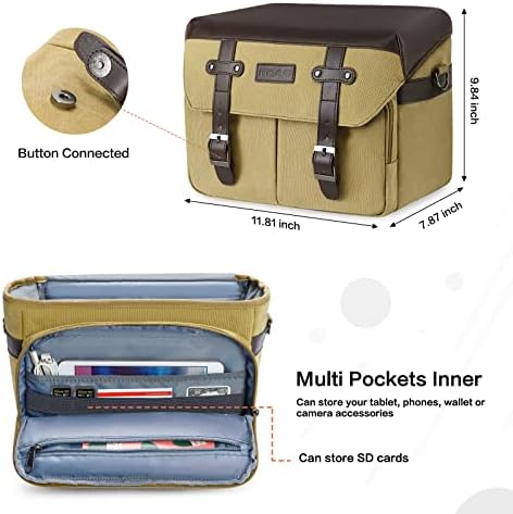 MOSISO Camera Case Crossbody Shoulder Messenger Photography Bag, Khaki - Image 3