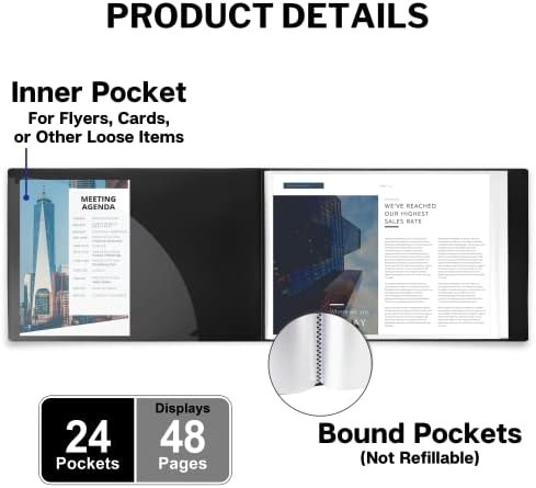 Dunwell 8.5x11" Portfolio Binder (Horizontal), Plastic Presentation Book, 24 Pockets Displays 48 Pages of Letter Size Documents, Certificates, Keepsakes, Art Portfolio Folder, 2 Pack, Black - Image 3