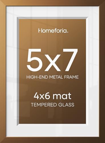 Homeforia 5x7 Bronze Picture Frame, High-End Metal, 4x6 Mat, Glass by Homeforia