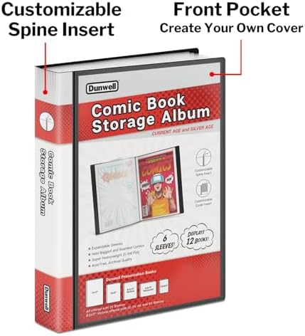Dunwell Comic Book Storage Album (2 Pack), For Current, Silver Age, Regular Bagged and Boarded, Binder with 6 Super Heavyweight Sleeves, Clear View Cover and Spine, Gift for Comic Collectors - Image 3