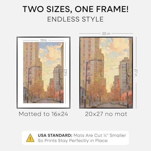 Homeforia 20x27 Black Picture Frame, High-End Metal, 16x24 Mat, Glass - Image 2
