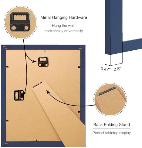 8x10 Picture Frame Set of 2, 8 x 10 Wood Photo Frames with Mat for 5x7, Natural Wooden Frame with Real Glass Cover for Wall and Tabletop Display,Blue - Image 5
