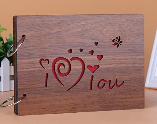 Gesteh DIY Scrapbook Album 8 X 6 inches with 1PC Photo Corner Sticker Album Wood Cover Picture scrape Book for Anniversary Wedding Guest sign in Book new born babies Couples Graduation(I Love You) by zmgmsmhendlessefforts