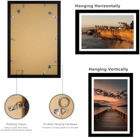 12x18 Picture Frame Set of 2, 12 x 18 Wood Poster Frames with Mat for 11x17, Wooden Photo Frames with Tempered Glass Cover for Wall Display,Black - Image 3