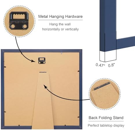 12x12 Picture Frame Set of 2, 12 x 12 Wood Photo Frames with Mat for 10x10 or 30x30cm Diamond Art Painting, Wooden Frame with Real Glass Cover for Wall and Tabletop Display,Blue - Image 4