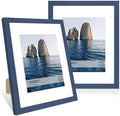 11x14 Picture Frame Set of 2, 11 x 14 Wood Photo Frames with Mat for 8x10, Natural Wooden Frame with Real Glass Cover for Wall and Tabletop Display,Blue by CCDCC