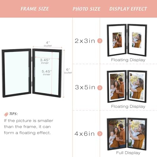 Golden State Art 4x6 Double Picture Frame with Real Glass, Hinged, Black - Image 5