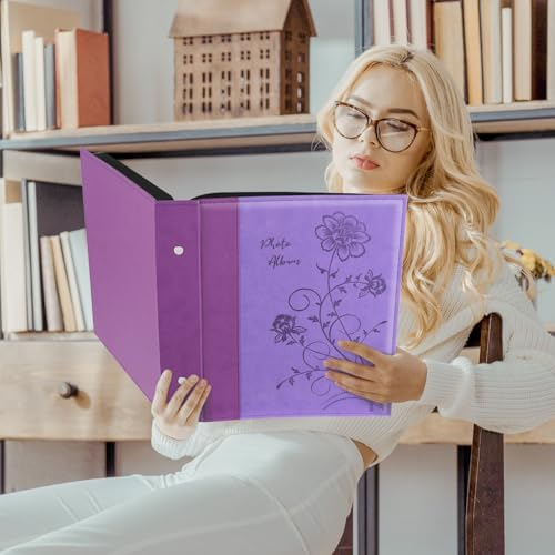 Artmag Photo Picutre Album 4x6 400 Photos, Extra Large Capacity Leather Cover Wedding Family Photo Albums Holds 400 Vertical 4x6 Photos with Black Pages(Purple) - Image 6