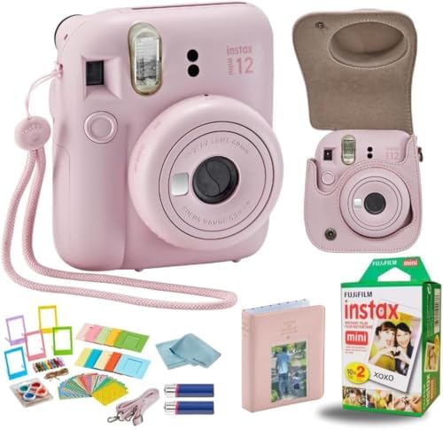 Fujifilm Instant Mini 12 Camera + Accessory Bundle & Compatible Custom Case + Fuji Instant (20 Shots) Designer Mini Photo Album (60 Pockets) (Blossom Pink) by FUJIFILM