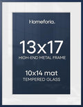 Homeforia 13x17 Blue Picture Frame, High-End Metal, 10x14 Mat, Glass by Homeforia