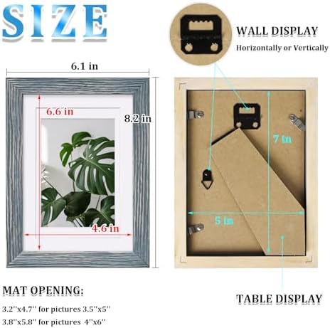 Egofine 5x7 Picture Frames Set of 4, Made of Solid Wood Covered by Plexiglass 3.5x5 and 4x6 with Mat or 5x7 without Mat, for Table Top Display and Wall Mounting Photo Frame Rustic Blue - Image 3