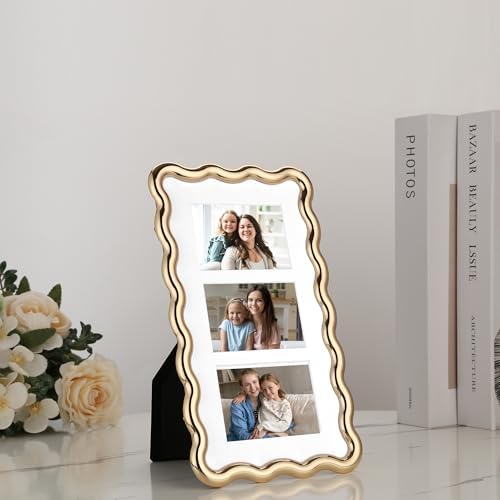 3-2x3'' Gold Heavy-Duty Zinc Alloy Picture Frames,Wave Design Gold plated 2x3'' Multi Picture Frame with Black Premium Velvet Backing,for Desktop and Wall Hanging. - Image 3