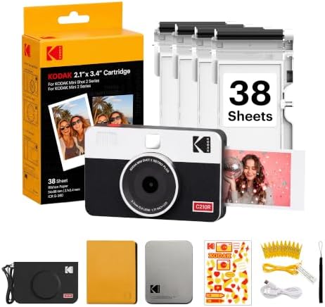 KODAK Mini Shot 2 Retro 2x3 Instant Camera, 38 Sheets Gift Bundle, White by Unknown