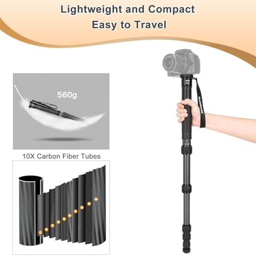 Koolehaoda 69" Camera Monopod Carbon Fiber Photography Monopod, 6 Section - Image 2