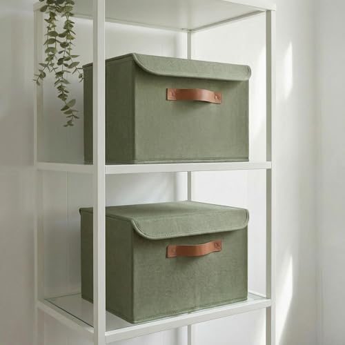 Decorative Linen Storage Boxes with Lids - Large Set of 2 Organizer Bins by ZICOTO