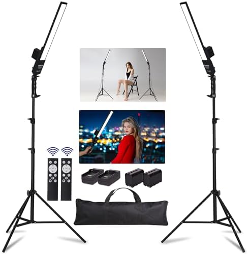 Photography Lighting, Battery Powered Portable Handheld Wand Dimmable LED Studio Light Stick Kit with NP-F970 Li-ion Battery, Stand, Remote for YouTube Video Recording, Streaming, Portrait by Unknown