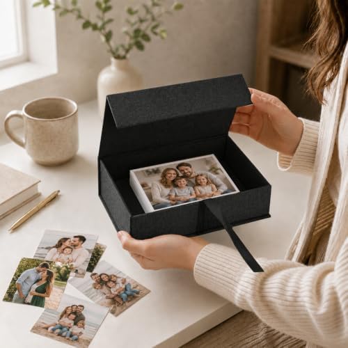 Vienrose Small Photo Storage Box, 5"x7", Linen Postcard Keeper, Black - Image 3