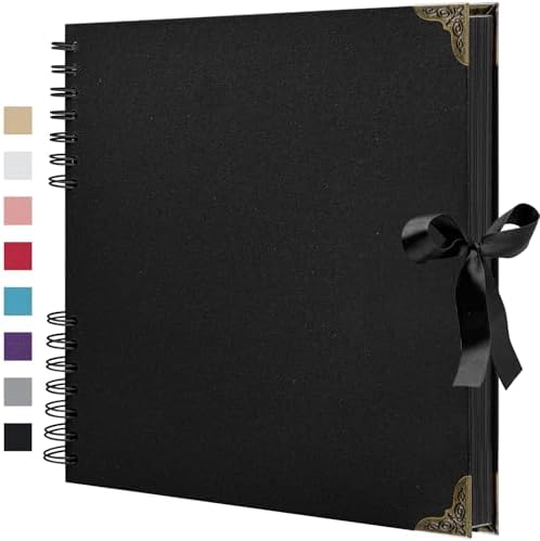 8x8 Inch Black DIY Scrapbook Album, Hardcover Memory Book, 40 Pages (20 Sheets) Kraft Photo Album for 4x6 / 5x7 Pictures, Perfect for Wedding, Family, Anniversary, Christmas & Travel Memories by HenPisen