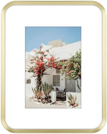 Golden State Art 8x10 Gold Aluminum Picture Frame Mat for 5x7 Real Glass by GoldenStateArt