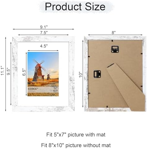 8x10 Picture Frame Set of 2, 8 x 10 Wood Photo Frames with Mat for 5x7, Rustic Natural Wooden Frame with Real Glass Cover for Wall and Tabletop Display,Distressed White - Image 4