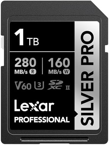 Lexar 1TB Silver PRO SD Memory Card, 280MB/s Read, 4K, V60, U3, UHS-II by Lexar