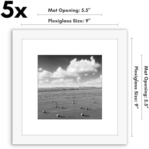 Americanflat 9x9 Picture Frame 5-Pack - Matted to 6x6 - White - Image 2