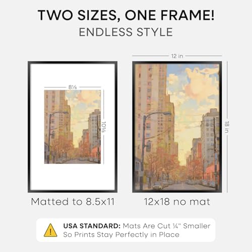 Homeforia 12x18 Black Picture Frame, High-End Metal, 8.5x11 Mat, Glass - Image 2