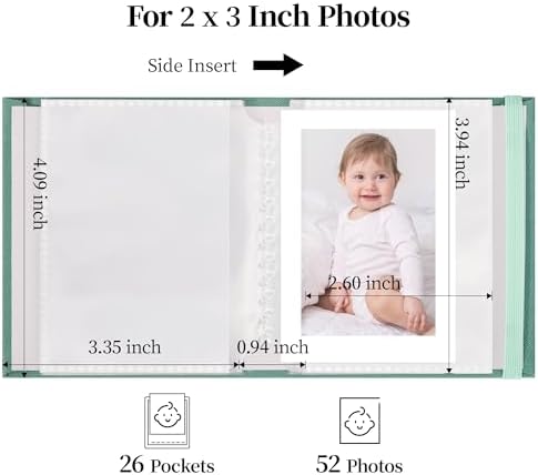 Vienrose Polaroid Photo Album Binding Cloth Photo Book for Instax Fuji 2 x3 Inch Photo Fits Fujifilm Mini 12 11 9 Snap PIC-300 52 Pockets 2 Pack, Aqua - Image 3