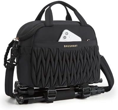 BAGSMART Camera Sling Bag, Portable Small Camera Bags for Photographers with Tripod Holder, Waterproof DSLR/SLR/Cute Camera Case for Women with Rain Cover, Compatible with Sony Canon Nikon, Black by BAGSMART