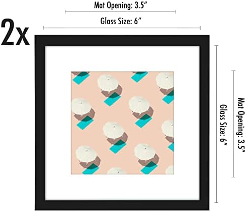 Americanflat 6x6 Picture Frame with Shatter-Resistant Glass - Set of 2 - Use as 4x4 Frame with Mat or Display 6x6 Photo Without Mat - Streamline Collection - Square Frames for Tabletop or Wall - Black - Image 2