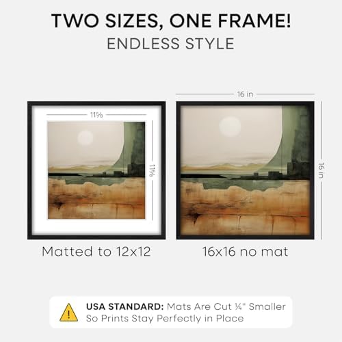Homeforia 16x16 Black Oak Picture Frame, High-End Wood, 12x12 Mat, Glass - Image 2