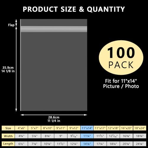 AUEAR 11"x14" Clear Plastic Sleeves Storage Bags for Art,Pictures, 100 Pack - Image 2