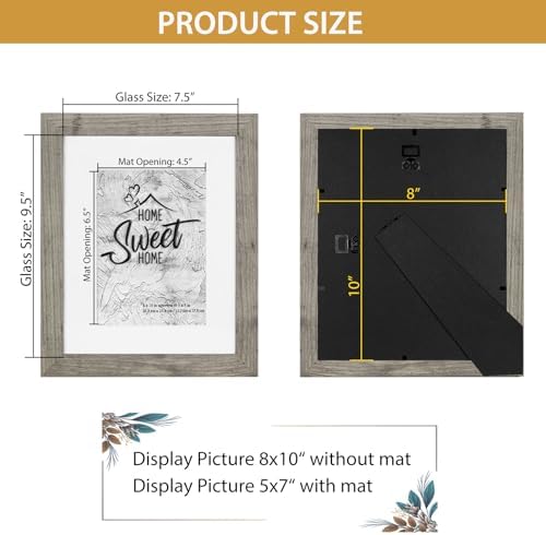 Califortree Grey Wooden 8x10 Picture Frame - Display Photos 5x7 with Mat or 8x10 Without Mat - HD Glass Inside, Horizontal and Vertical Display for Wall and Table top - Set of 2 - Image 5