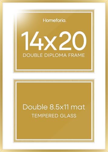 Homeforia 14x20 Gold Diploma Frame, High-End Metal, 8.5x11 Mat, Glass by Homeforia