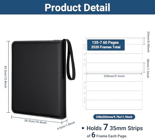 Acid Free Film Negative Storage Kit - 3 Ring 35mm Film Binder & 60 Pack 2520 Frames 35mm Negative Sleeves for Film Storage - Image 2