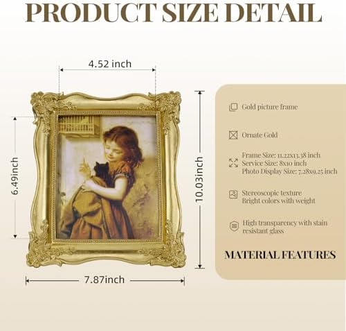 Cuspin 8x10 Vintage Gold Picture Frame, Ornate Antique Resin Photo Frame - Image 5
