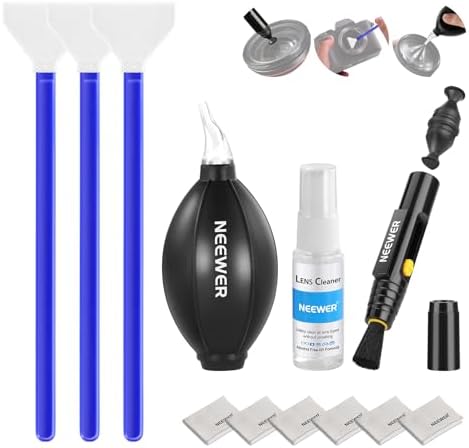 NEEWER 12 in 1 Camera Lens Cleaning Kit for Electronics, Phones, Tablets, 1x Lens Brush Pen + 1x Air Blower + 1x Cleaner Spray + 3X 24mm Full Frame Sensor Swab + 6X Cleaning Cloth, HM-49 by Neewer