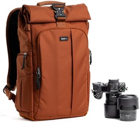 Think Tank FocusPoint 22L RollTop Camera Backpack - Urban Rust: Expandable Travel & Camera Backpack with Laptop Sleeve, Quick Side and Back Access, Rain Cover – Versatile Photography & Travel Bag by ThinkTankPhoto