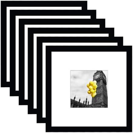 8x8 Picture Frame Set of 6, Display Pictures 4x4 with Mat or 8x8 Without Mat, Tabletop Display and Wall Hanging Photo Frame, Collage Wall Decor Gallery Wall Frame Set, Black by BSRHOME