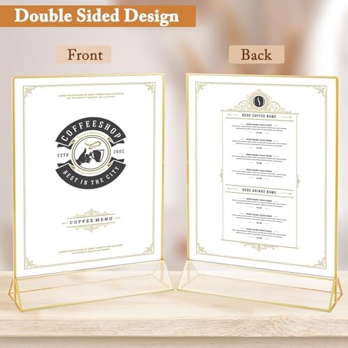 Floroom 6 Pack 8.5x11 Inch Clear Acrylic Sign Holders, Double-Sided Gold Display Stand Picture Frames for Table Numbers, Menus, Flyers, Weddings, and Offices - Image 4